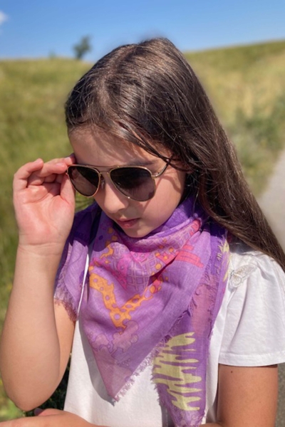 Детски квадратен памучен шал MESS SE0497, 80х80 см, Лилав