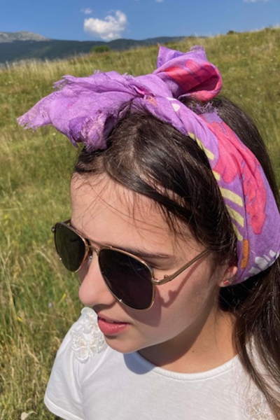 Детски квадратен памучен шал MESS SE0497, 80х80 см, Лилав