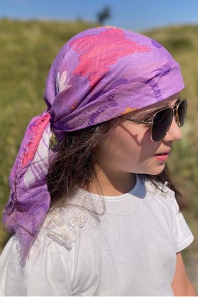 Детски квадратен памучен шал MESS SE0497, 80х80 см, Лилав