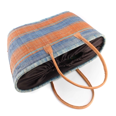 Плажна кошница от рафия Fratelli Mazzanti FM B4374, 41 см, Тюркоаз/Оранжев