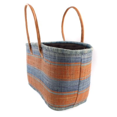 Плажна кошница от рафия Fratelli Mazzanti FM B4374, 41 см, Тюркоаз/Оранжев