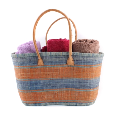 Плажна кошница от рафия Fratelli Mazzanti FM B4374, 41 см, Тюркоаз/Оранжев