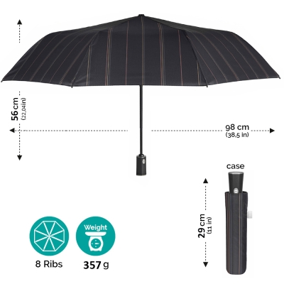 Мъжки автоматичен Open-Close чадър Perletti Time 26397, Тъмносив/райе