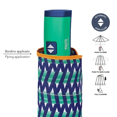 Дамски автоматичен Open-Close чадър Perletti Technology 21778, Синьо-зелен