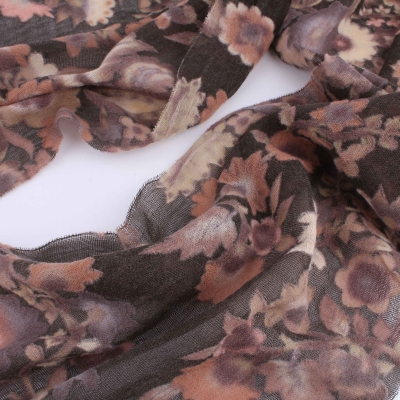 Вълнен шал Pulcra Fiori N, 34х202 см, Кафяв