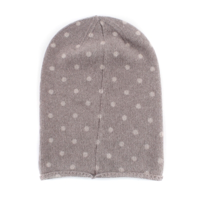 Дамска плетена шапка с високо съдържание на вълна Pulcra Stampa, Бежов/Точки