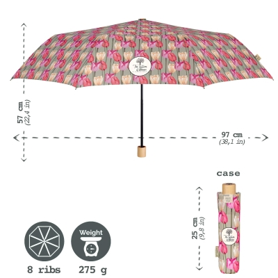Дамски неавтоматичен чадър Perletti Green 19151, Бежов/Лалета