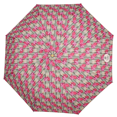 Дамски неавтоматичен чадър Perletti Green 19151, Бежов/Лалета