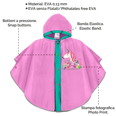 Rain Poncho Perletti CoolKids Unicorn 15626, Light Purple
