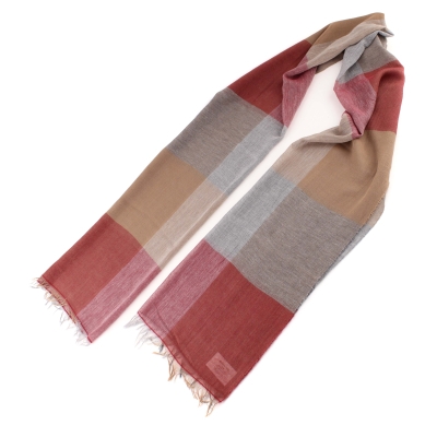 Фин памучен шал Pulcra Biella, 54х200 см, Каре бордо