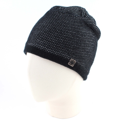 Мъжка зимна шапка с вълна JG5179, Черно-бял