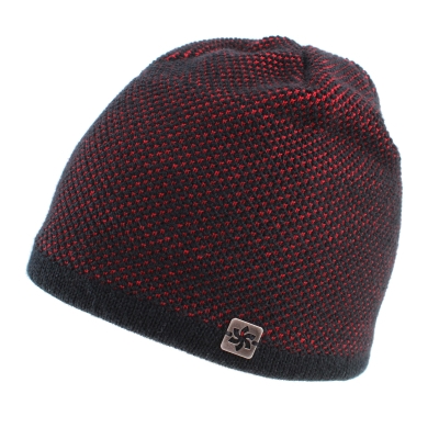 Мъжка зимна шапка с вълна JG5179, Черно-червен