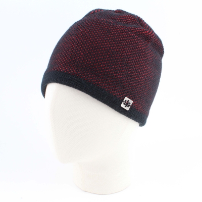 Мъжка зимна шапка с вълна JG5179, Черно-червен