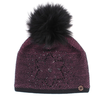 Ladies' Winter Hat with Wool and Natural Fur Pom-Pom JG5330, Pink
