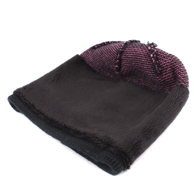 Ladies' Winter Hat with Wool and Natural Fur Pom-Pom JG5330, Pink