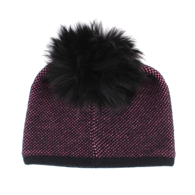 Ladies' Winter Hat with Wool and Natural Fur Pom-Pom JG5330, Pink