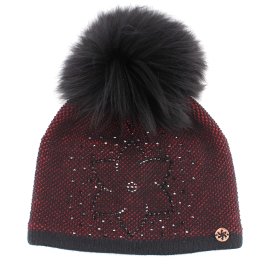 Ladies' Winter Hat with Wool and Natural Fur Pom-Pom JG5330, Red