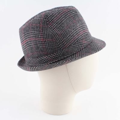 Мъжка зимна шапка Fedora HatYou CP0921, Пепит в сиво и бордо