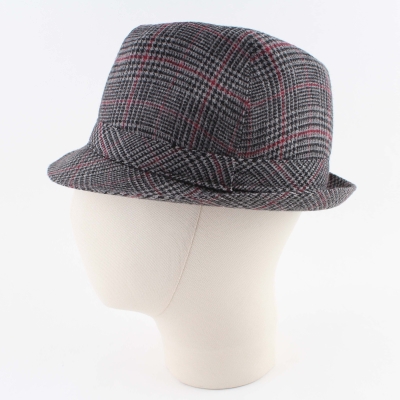 Мъжка зимна шапка Fedora HatYou CP0921, Пепит в сиво и бордо