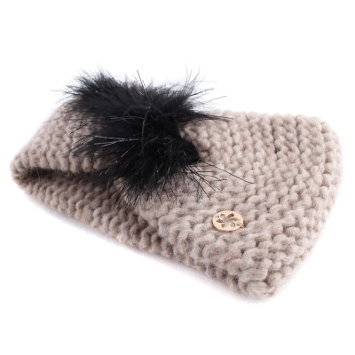 Knitted ladies' headband with feathers Granadilla JG5296, Beige melange