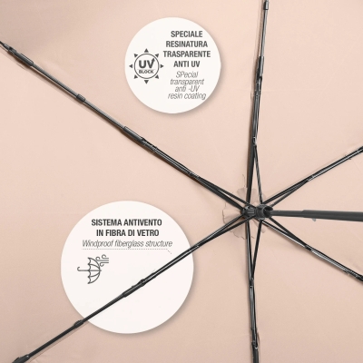 Дамски неавтоматичен чадър Extra Slim чадър с UV50 защита Perletti Time 26409, Бежов