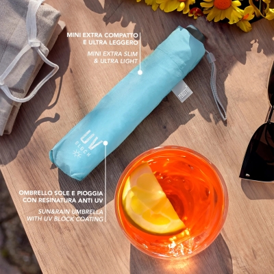 Дамски неавтоматичен чадър Extra Slim чадър с UV50 защита Perletti Time 26409, Пастелно син