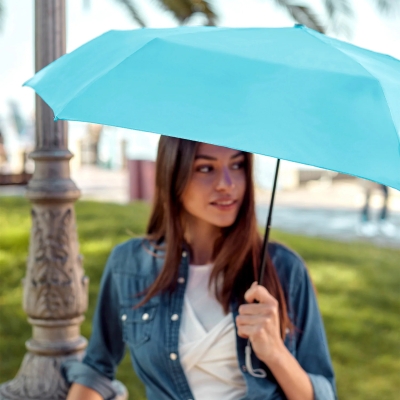 Дамски неавтоматичен чадър Extra Slim чадър с UV50 защита Perletti Time 26409, Пастелно син