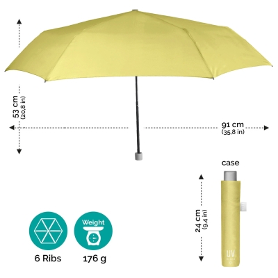 Дамски неавтоматичен чадър Extra Slim чадър с UV50 защита Perletti Time 26409, Пастелно жълт