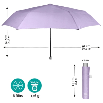 Дамски неавтоматичен чадър Extra Slim чадър с UV50 защита Perletti Time 26409, Пастелно лилав