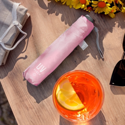 Дамски неавтоматичен чадър Extra Slim чадър с UV50 защита Perletti Time 26409, Пастелно розов