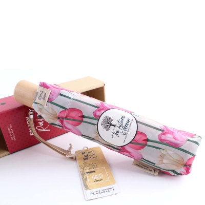 Дамски неавтоматичен чадър Perletti Green 19151, Бежов/Лалета