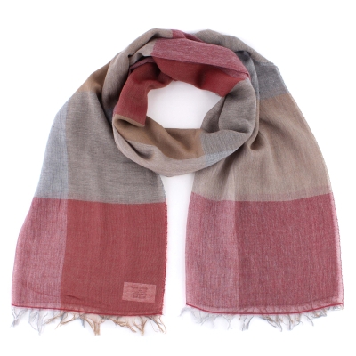 Фин памучен шал Pulcra Biella, 54х200 см, Каре бордо