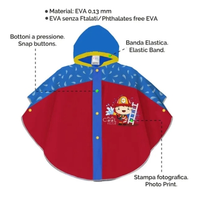 Rain Poncho Perletti Kids Firefighter 15585, Blue