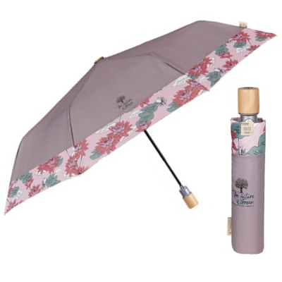 Дамски автоматичен чадър Perletti Green 19160, Лотос/Бежов