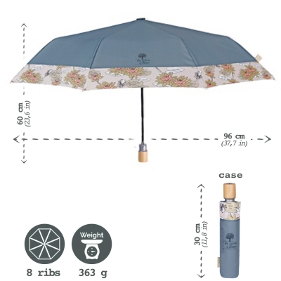 Дамски автоматичен чадър Perletti Green 19160, Лотос/Пастелносин