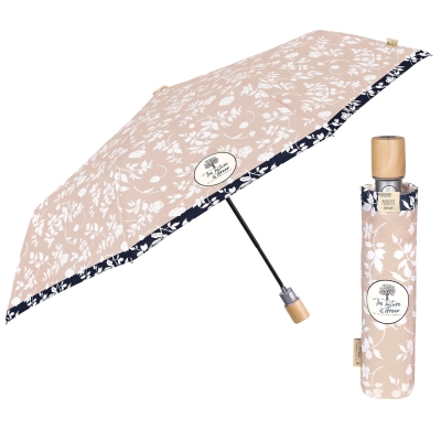 Дамски автоматичен чадър Perletti Green 19162, Бели цветя/Свелобежов