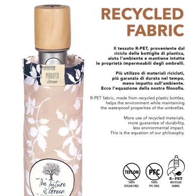 Дамски автоматичен чадър Perletti Green 19162, Бели цветя/Свелобежов