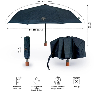 Мъжки автоматичен чадър Perletti Green 19164, Тъмносин