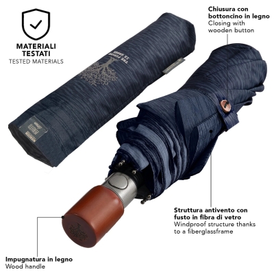 Мъжки автоматичен чадър Perletti Green 19164, Тъмносин