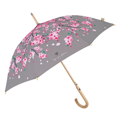 Дамски автоматичен голф чадър Perletti Green 19155, Черешови цветчета