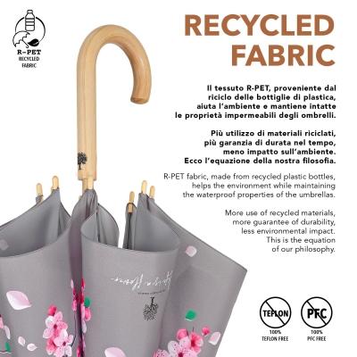 Дамски автоматичен голф чадър Perletti Green 19155, Черешови цветчета