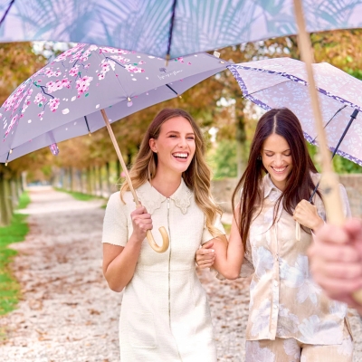 Дамски автоматичен голф чадър Perletti Green 19155, Черешови цветчета