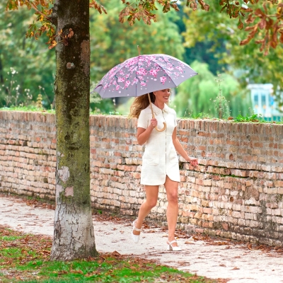 Дамски автоматичен голф чадър Perletti Green 19155, Черешови цветчета