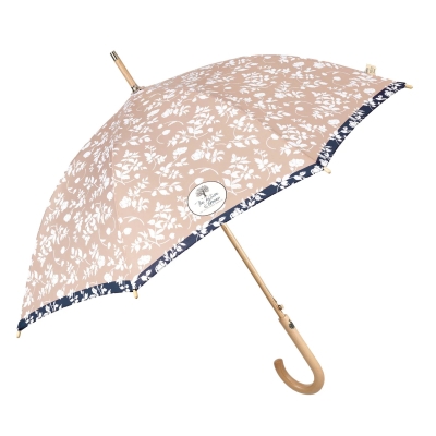 Дамски автоматичен голф чадър Perletti Green 19161, Бели цветя/Светлобежов