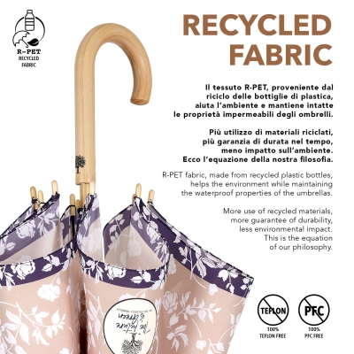 Дамски автоматичен голф чадър Perletti Green 19161, Бели цветя/Светлобежов