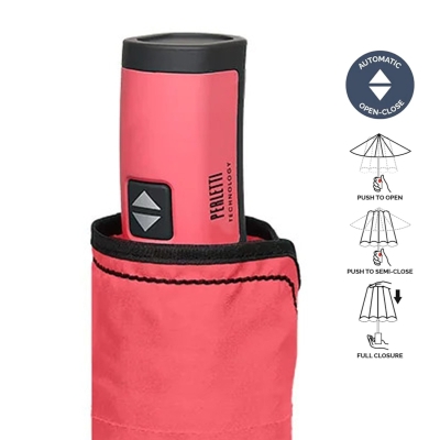 Дамски автоматичен Open-Close чадър Perletti Technology 21805, Неоново розов