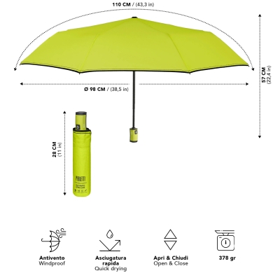 Дамски автоматичен Open-Close чадър Perletti Technology 21805, Неоново зелен