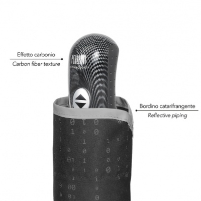 Мъжки автоматичен Open-Close чадър Perletti Technology 21825, Черен/Binary code