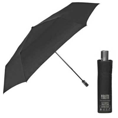 Мъжки автоматичен плосък Open-Close чадър Perletti Technology 21821, Черен 