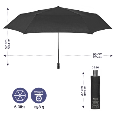Мъжки автоматичен плосък Open-Close чадър Perletti Technology 21821, Черен 